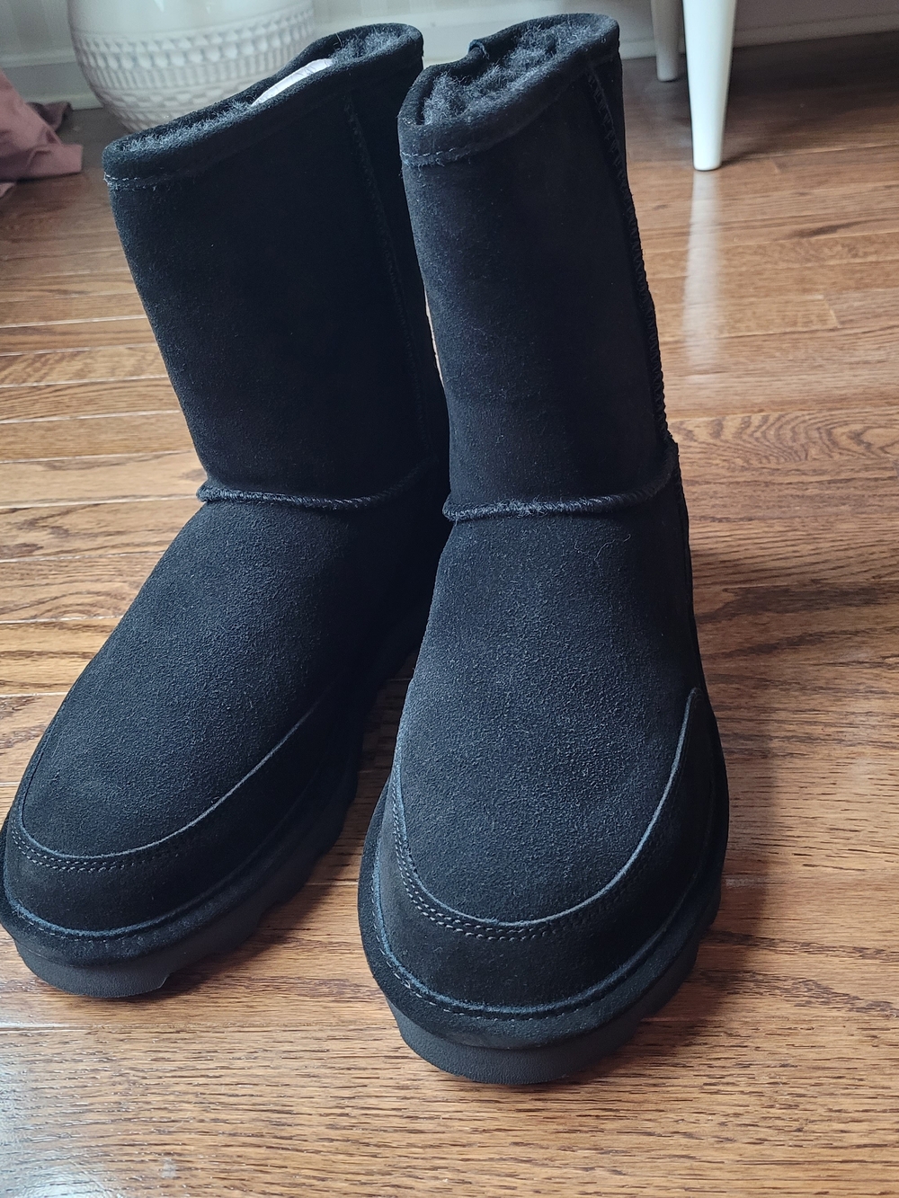 BearPaw Men's Black Suede Short Boots with Wool Lining